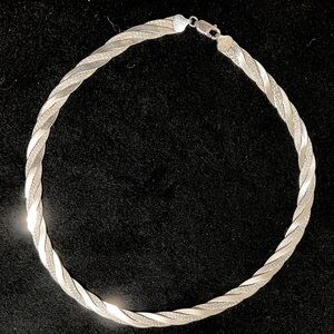 Vintage Italian 925 Silver Twisted Herringbone Necklace, 18"